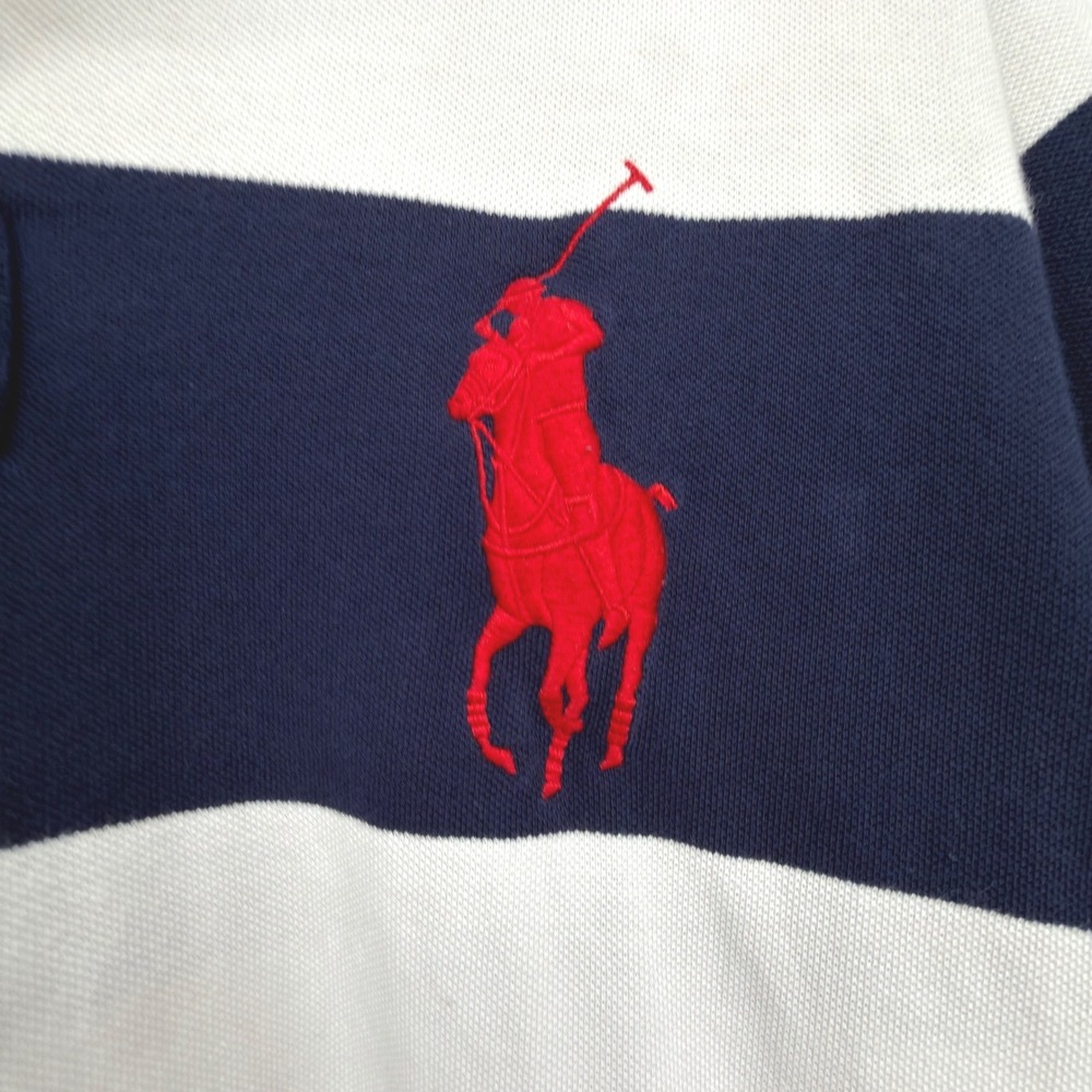 Polo Ralph Lauren Big Pony USA Flag Rugby Polo Shirt Custom Fit XXL Navy White - Picture 3 of 11